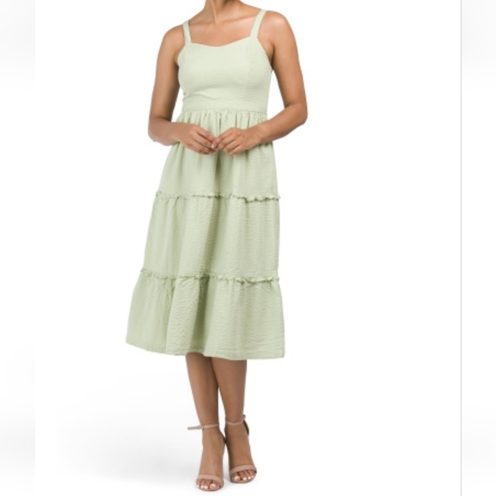 Japna Women's Sage Tiered Midi Dress